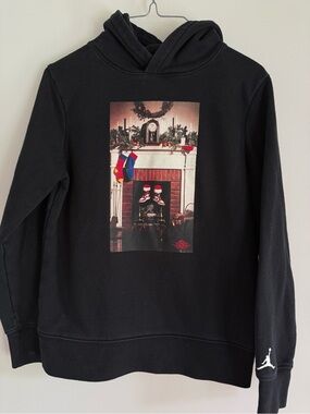 Air Jordan Black Hoodie with Holiday Fireplace Graphic